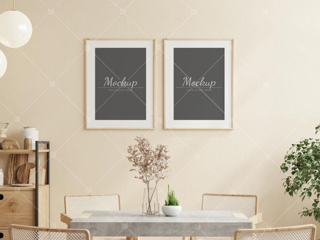 Two Frames Mockup in Modern Interior Room, Poster Mockup, PSD JPG