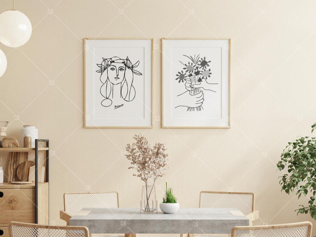Two Frames Mockup in Modern Interior Room, Poster Mockup, PSD JPG